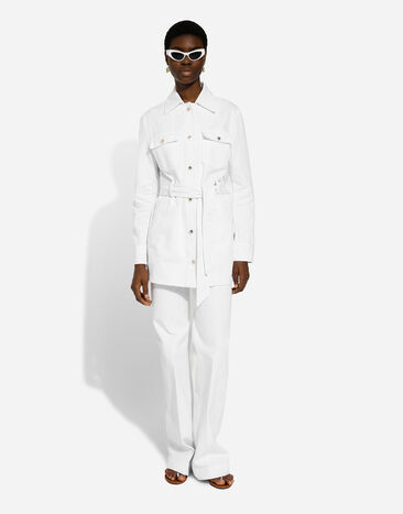 Dolce & Gabbana Long denim jacket with belt Multicolor F9R95DG8KZ4