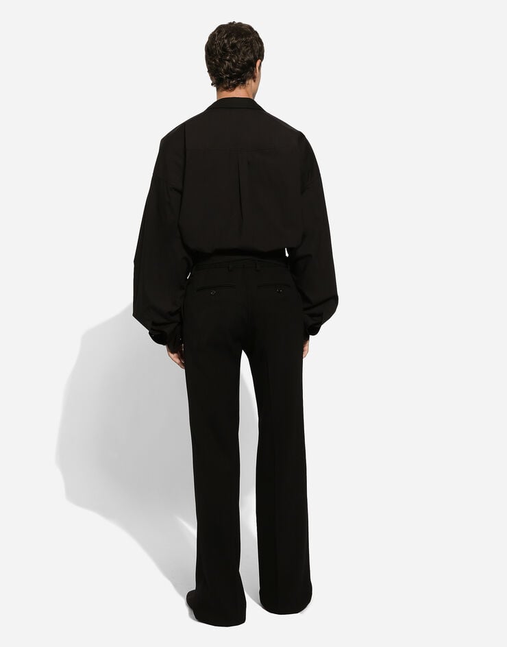 Dolce & Gabbana قميص قطني بطيات صدر وياقة جاكيت أسود G2SV4TFU5T9
