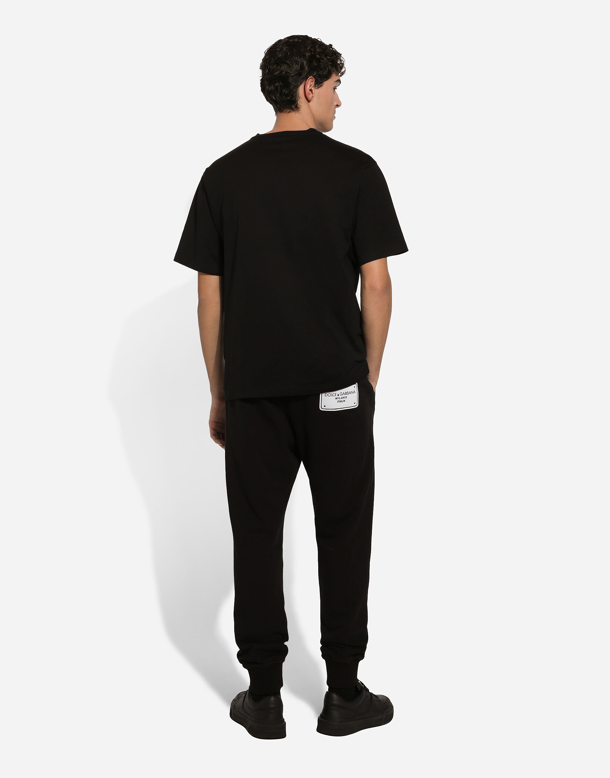Cotton T-shirt with logo embroidery in Black for Men