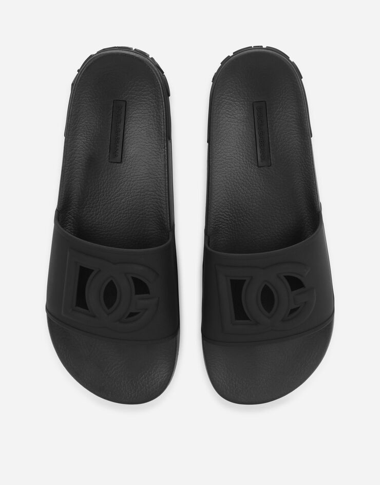 Dolce & Gabbana Rubber beachwear slides with DG Millennials logo Black CS2012AO666