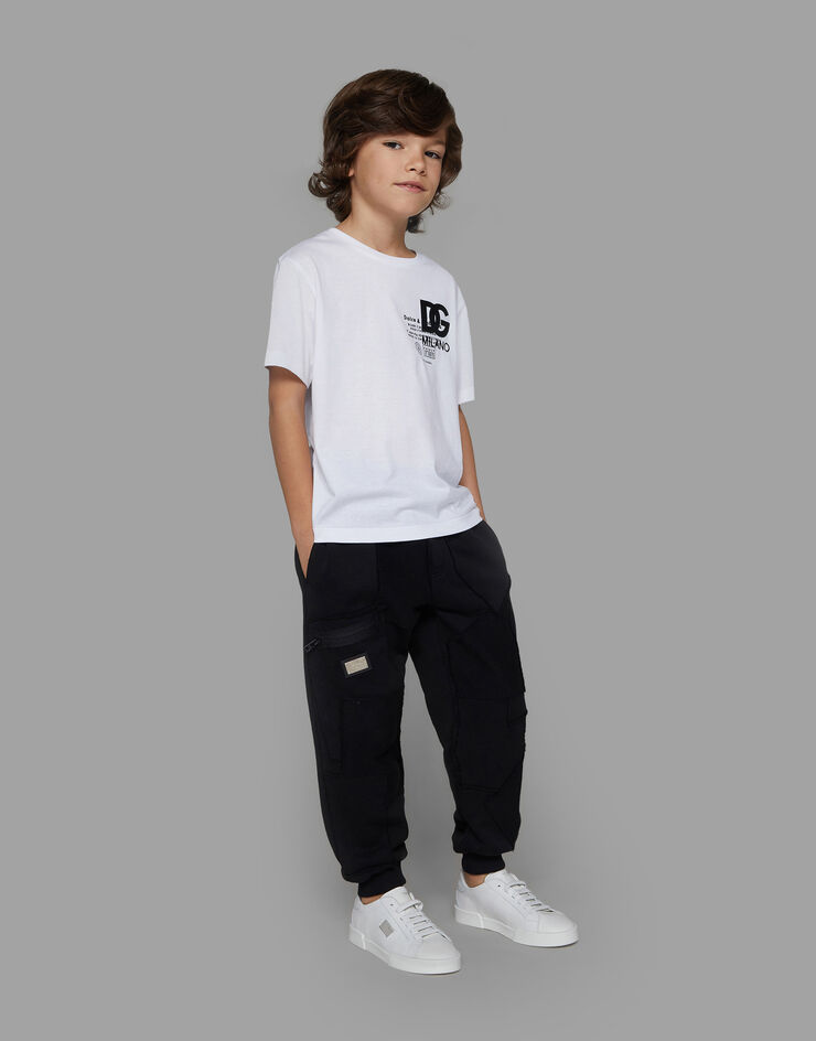 DolceGabbanaSpa Kurzarm-T-Shirt aus Jersey mit Print und Stickerei Weiss L4JTEYG7K1Z