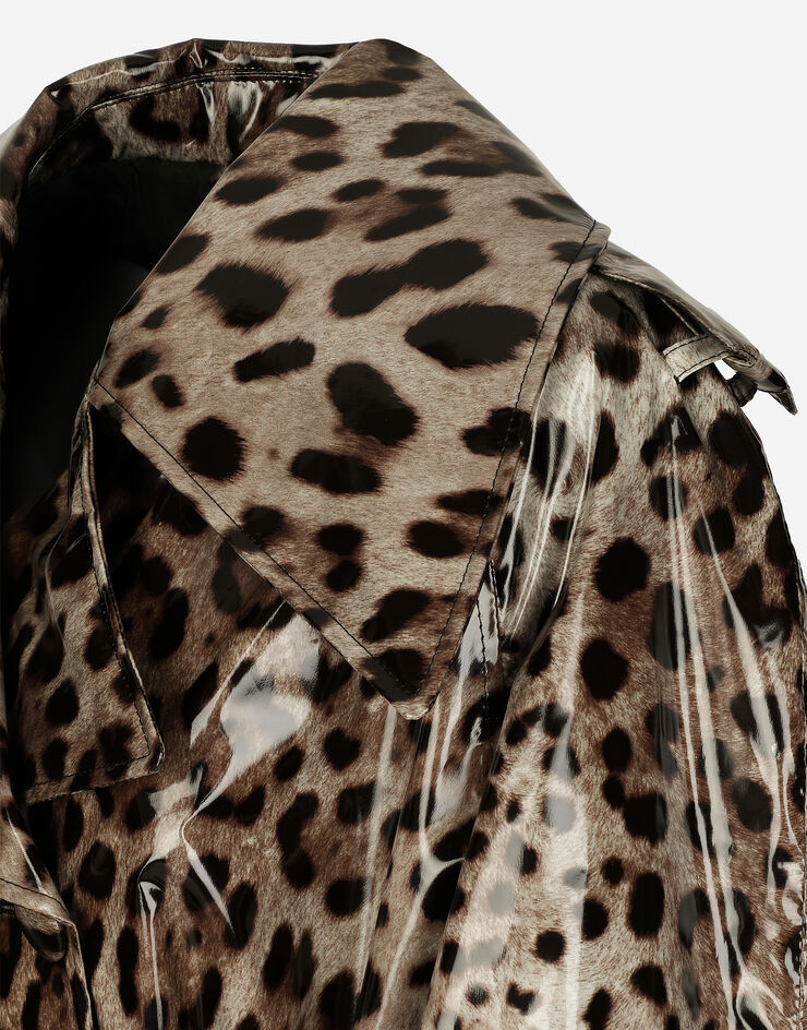 Dolce & Gabbana Trenchcoat aus beschichtetem Satin Leoprint Print F0D1NTFSRNH