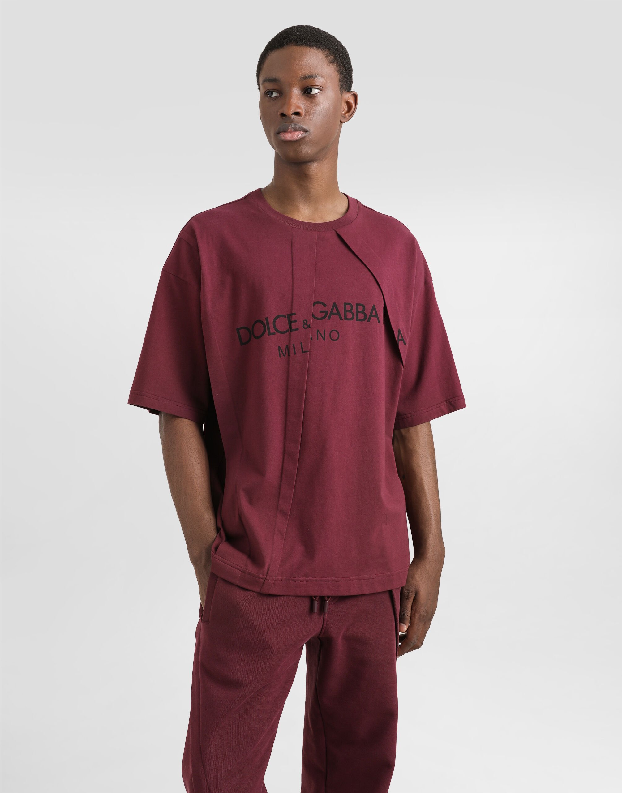 DOLCE & GABBANA メンズ クラウン ダークレッド Tシャツ ボルドーのメンズ ロゴ コットン Tシャツ | Dolce&Gabbana®