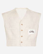 Dolce & Gabbana Linen and cotton vest with jersey details Multicolor G708RTFUTAT