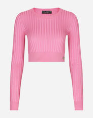 Dolce & Gabbana Cropped sweater in ribbed silk Pink F6DIHTFURAG