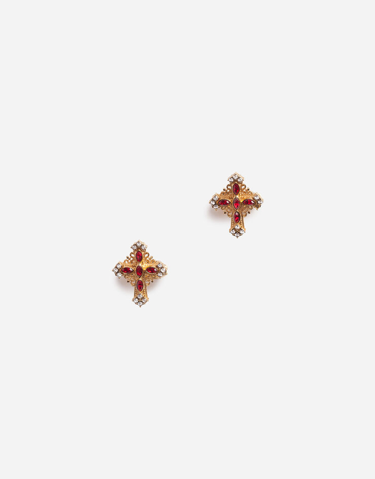 Dolce & Gabbana Cufflinks with cross and colored rhinestones Red/Gold WFM1C1W1111