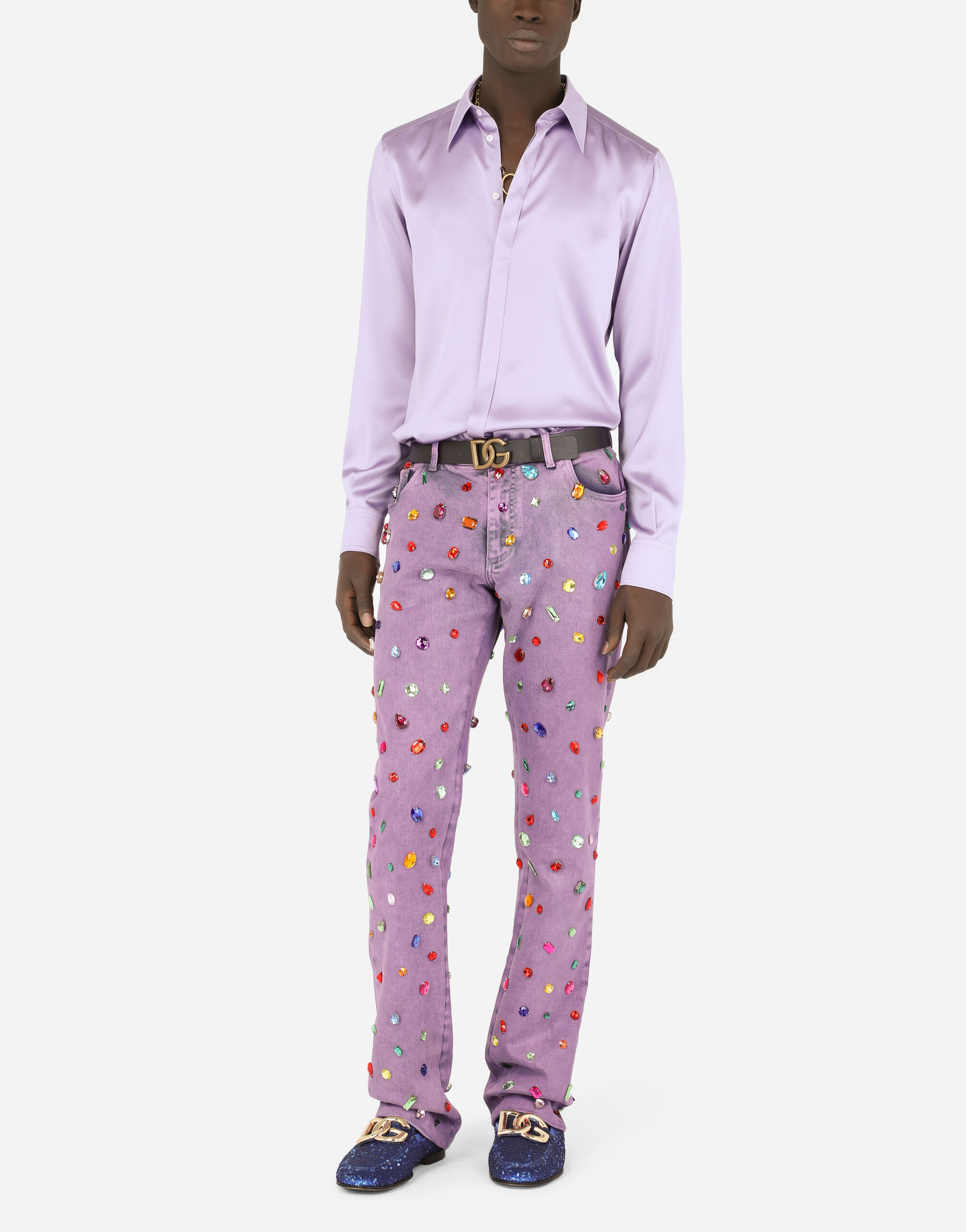 Silk satin Martini-fit shirt in Purple for Men | Dolce&Gabbana® US
