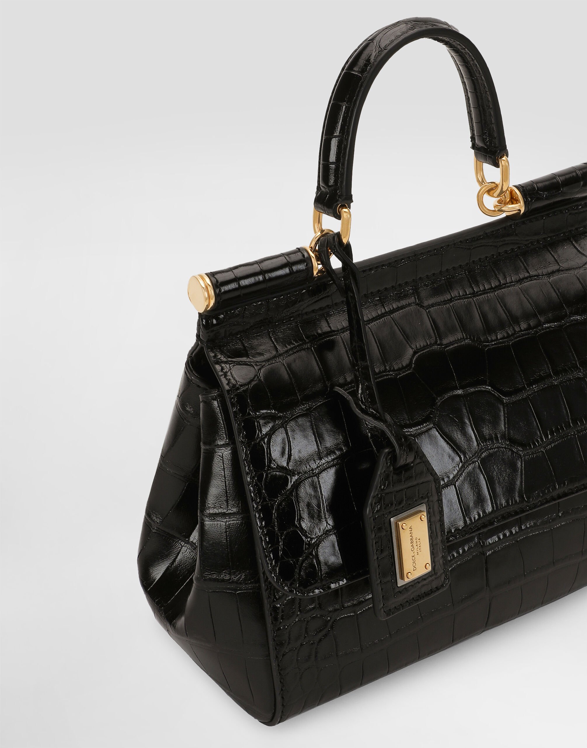 Medium Sicily handbag in alligator leather in Black for