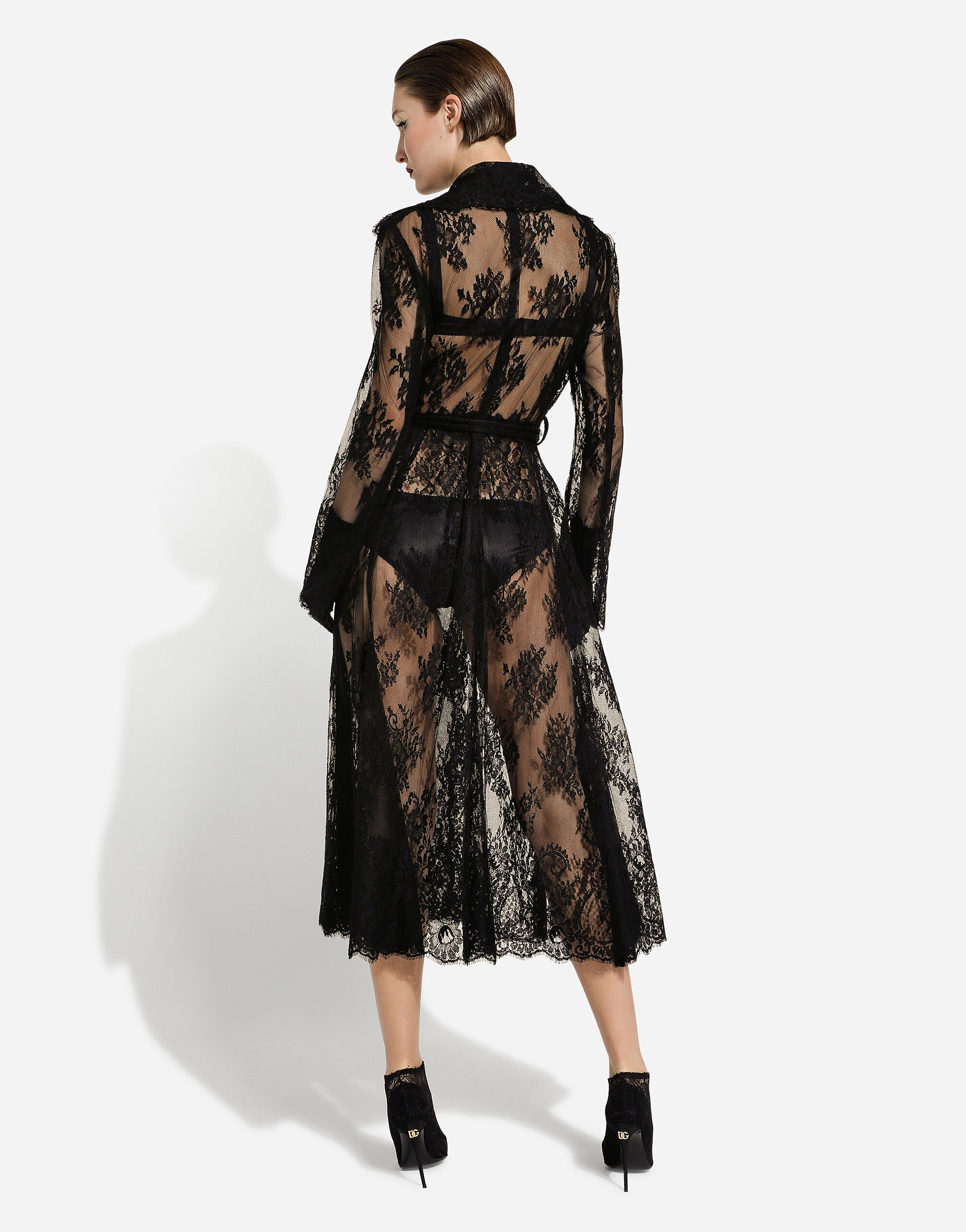 Chantilly lace coat with belt in Black for Women Dolce Gabbana US