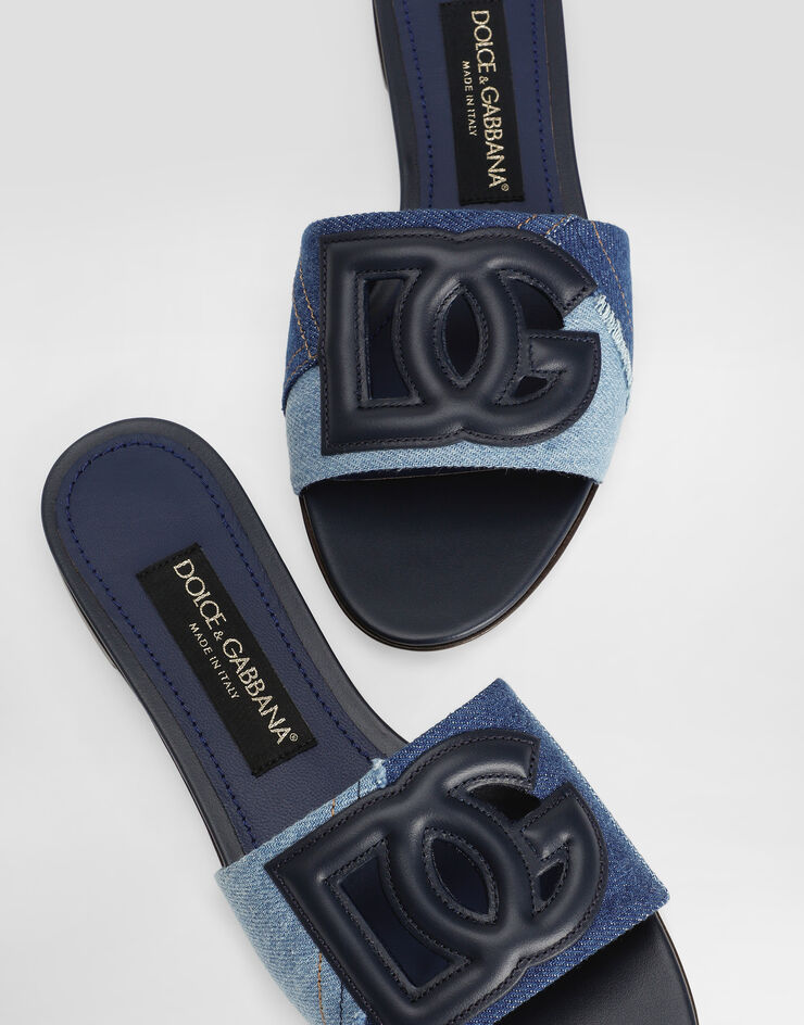 Dolce & Gabbana Patchwork denim slides with DG logo Blue CQ0474AY178