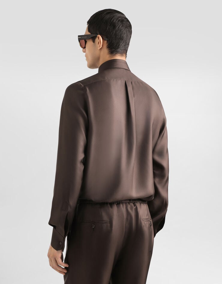 Dolce & Gabbana Martini shirt in silk twill Brown G5MM4TFU10S