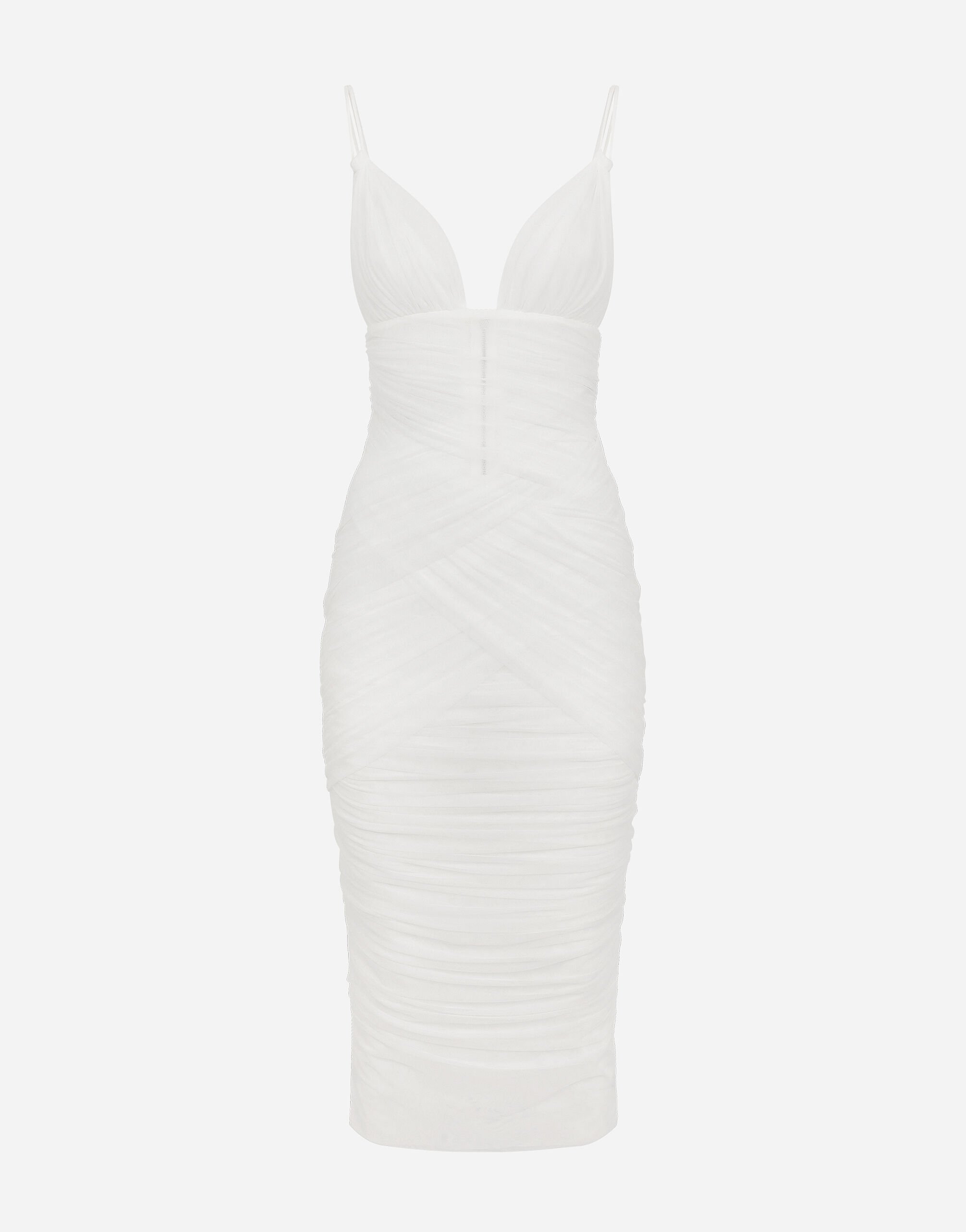 Dolce & Gabbana Drapiertes Longuette-Kleid aus Tüll Silber BB7116AY828