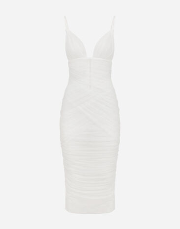 Dolce & Gabbana Tulle draped calf-length dress Silver BB7116AY828