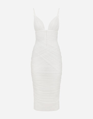 Dolce & Gabbana Tulle draped calf-length dress Silver BB7116AY828