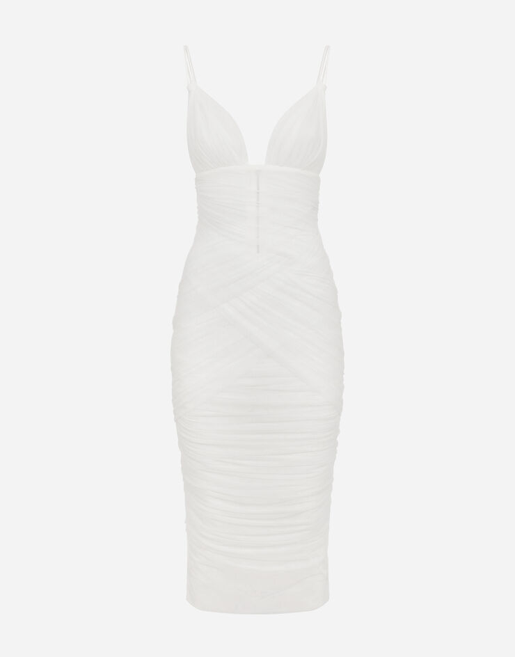 Dolce&Gabbana Tulle draped calf-length dress White F6DEUTFLRC0