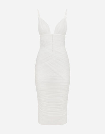 Dolce & Gabbana فستان تول ملتف بطول للربلة أبيض L43S67FJ5GU