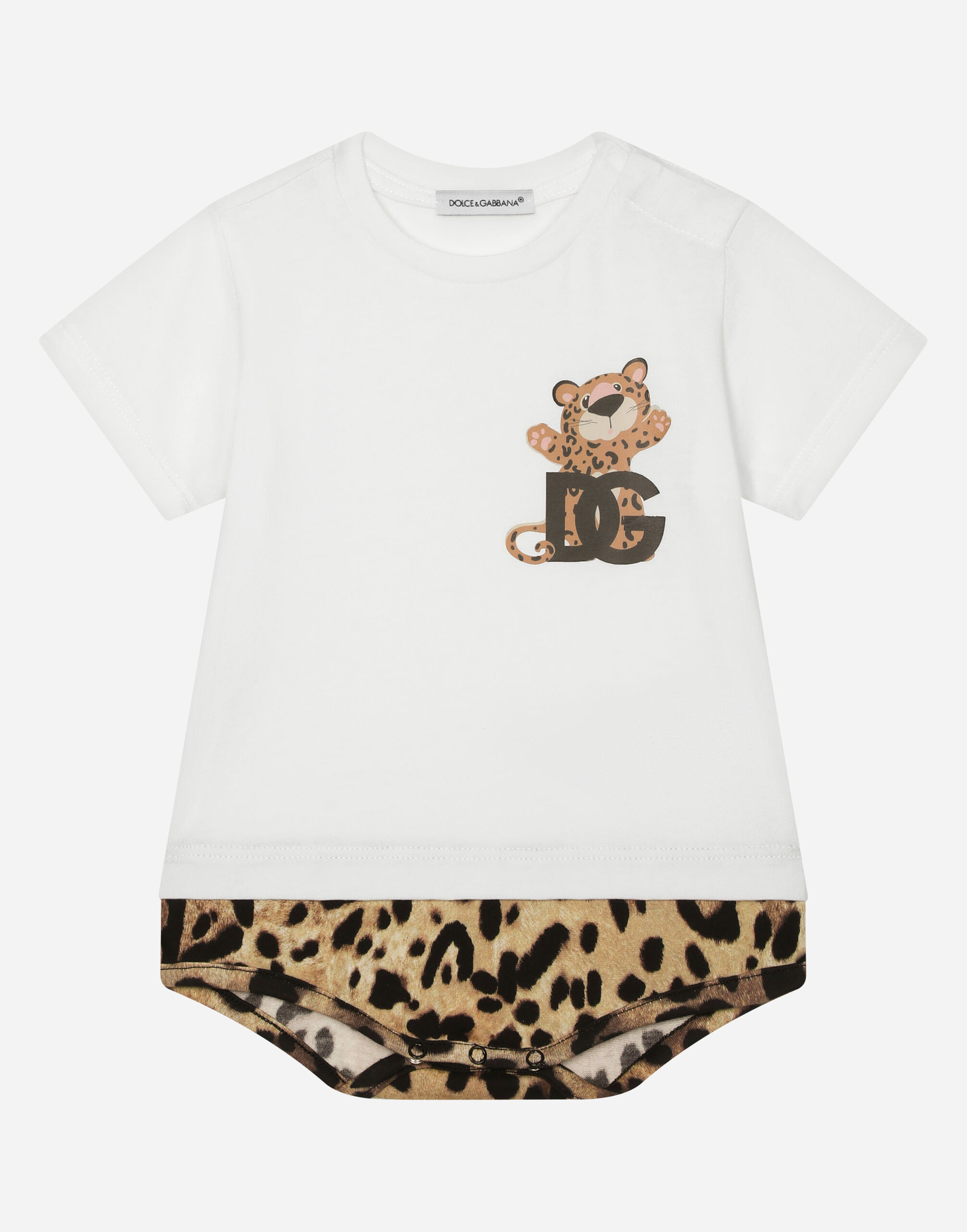 Dolce & Gabbana Strampelanzug aus Jersey Print Baby Leo Grau L1JO7FG7L5U