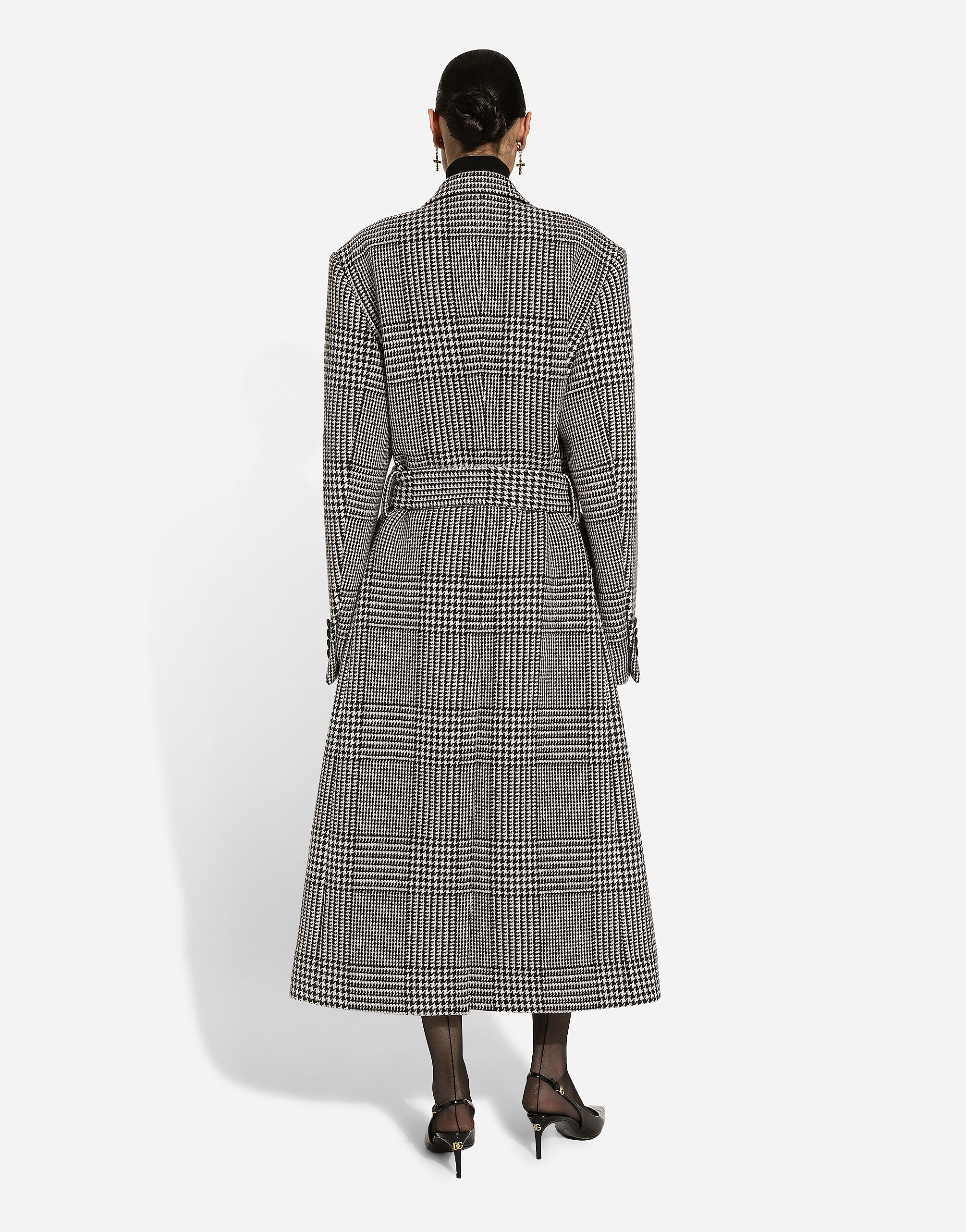 Single breasted houndstooth check coat with belt in Multicolor for Women Dolce Gabbana