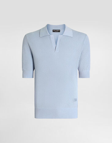 Dolce & Gabbana Micro-pattern cotton polo shirt Azure GXZ73ZJBCGW