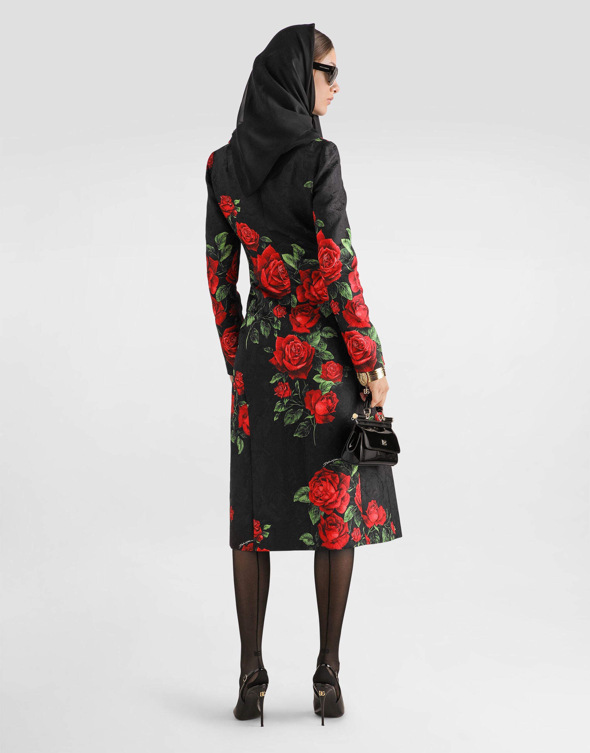 Rose-print brocade coat - thumbnail 3