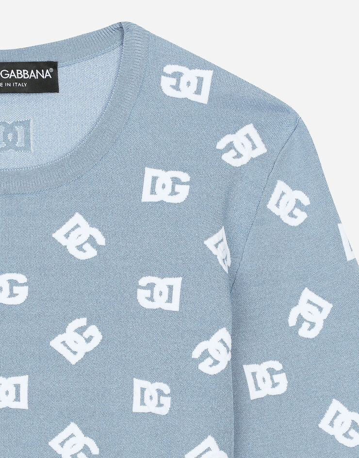 Dolce & Gabbana DGロゴ ビスコースジャカード クロップドセーター ブルー FXI12TJFMGT