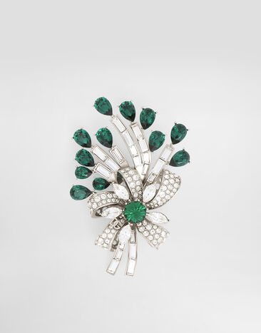 Dolce & Gabbana Floral brooch with rhinestones Green WPR7S4W1111