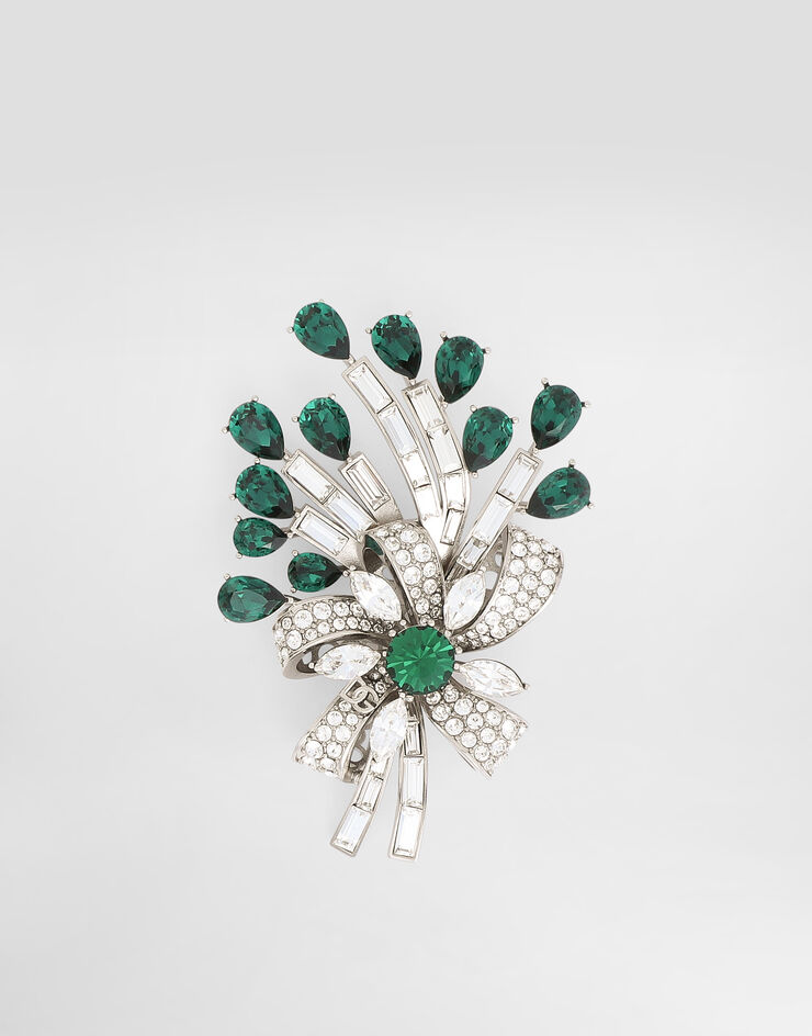 Dolce & Gabbana Floral brooch with rhinestones Green WPR7S4W1111