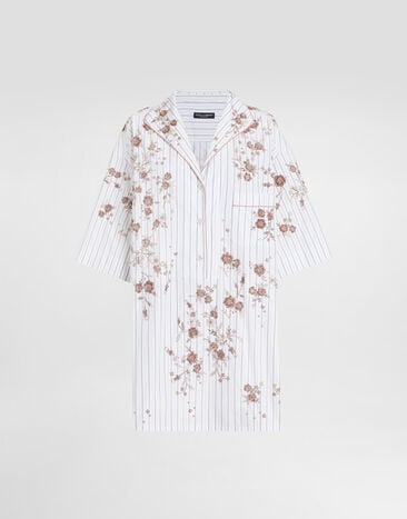 Dolce & Gabbana Poplin shirt with thread floral embroidery and rhinestones Multicolor F5U46ZGDDSA