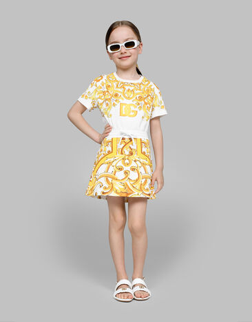 Dolce & Gabbana DG 徽标与黄色马约利卡印花平纹针织 T 恤 版画 L5JTNKII7DS