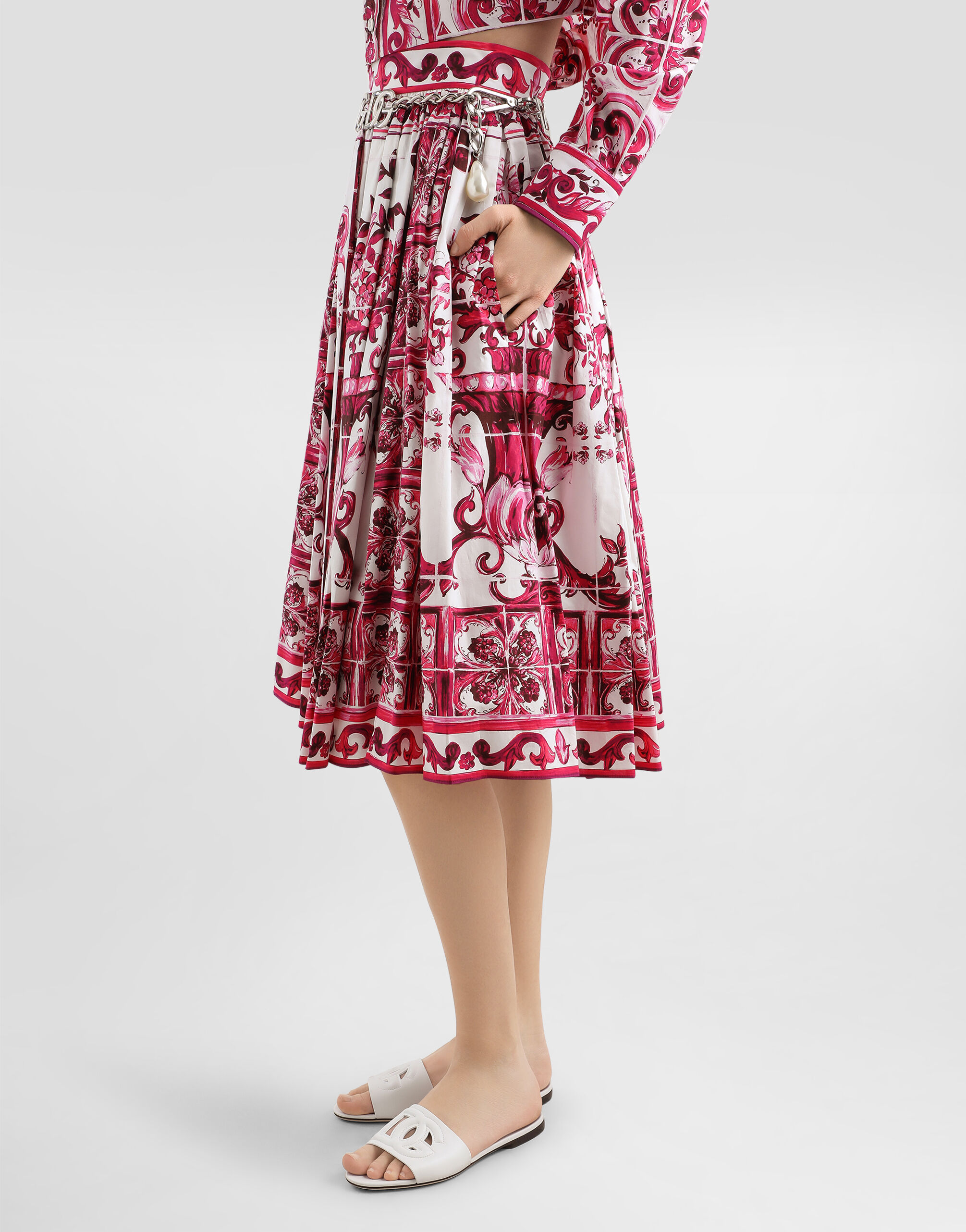 DOLCE&GABBANA ミディスカート ポプリン マヨリカプリント