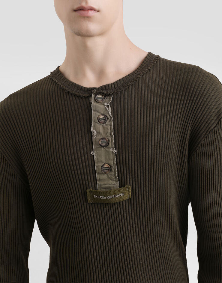 Dolce & Gabbana Ribbed cotton serafino t-shirt Grey G8TF3THU7WR