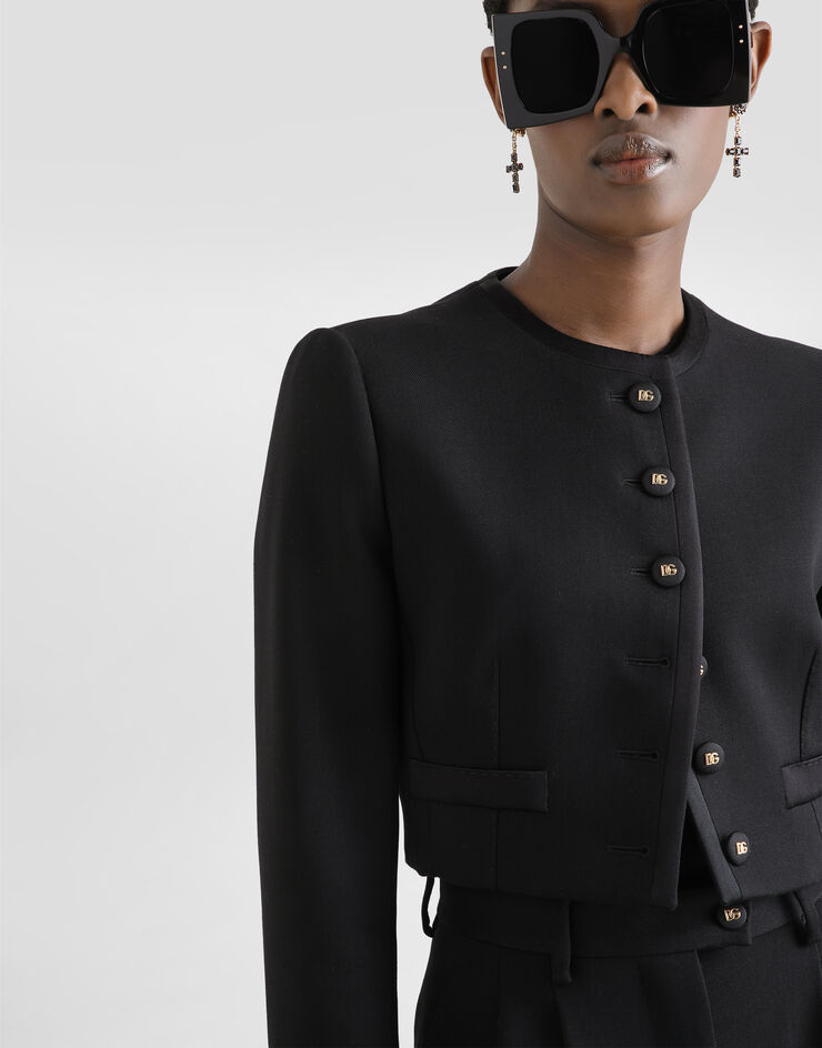 Dolce & Gabbana Chaqueta corta de lana con botonadura recta Negro F27CPTFUBGE