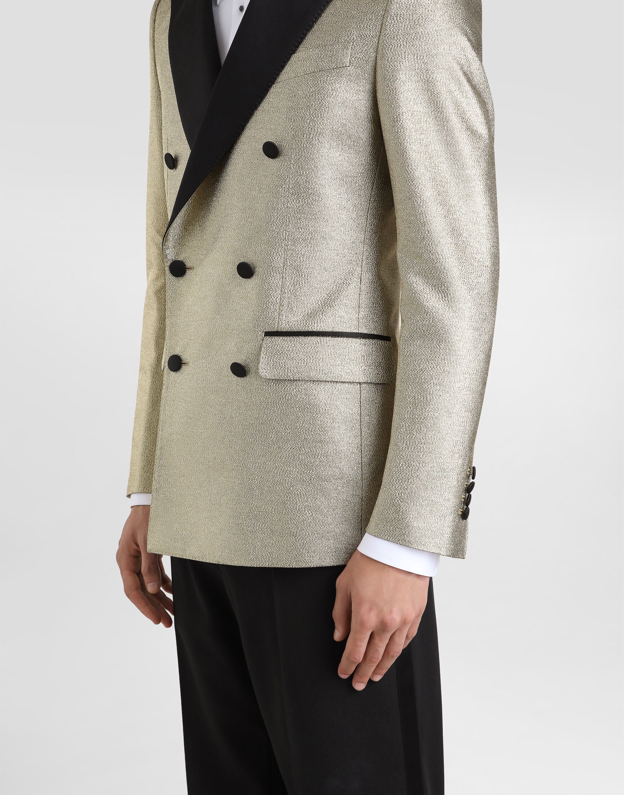Double-breasted lamé jacquard tuxedo jacket in Gold for Men