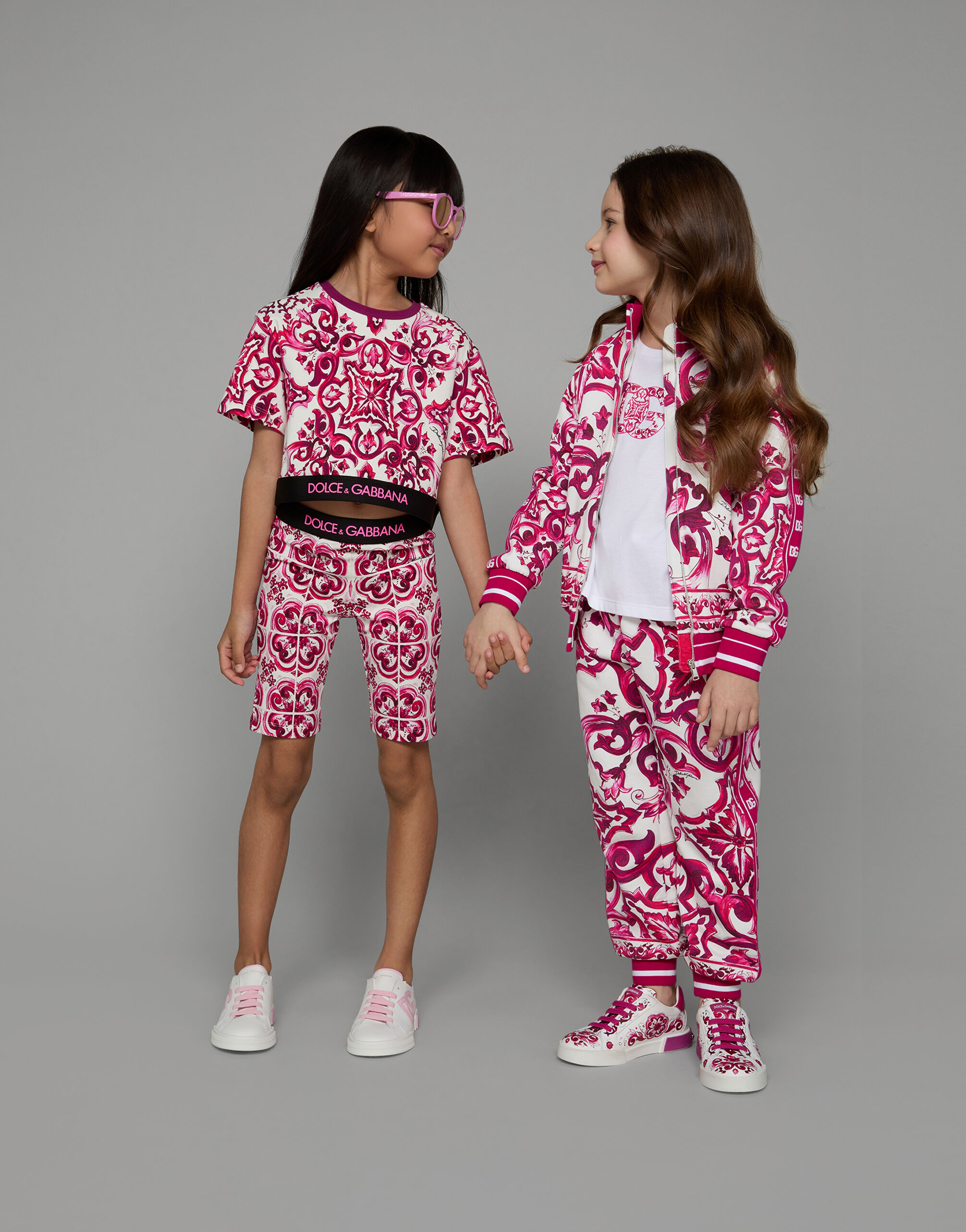 Zip-up jersey sweatshirt with majolica print in Multicolor for Girls |  Dolce&Gabbana® US