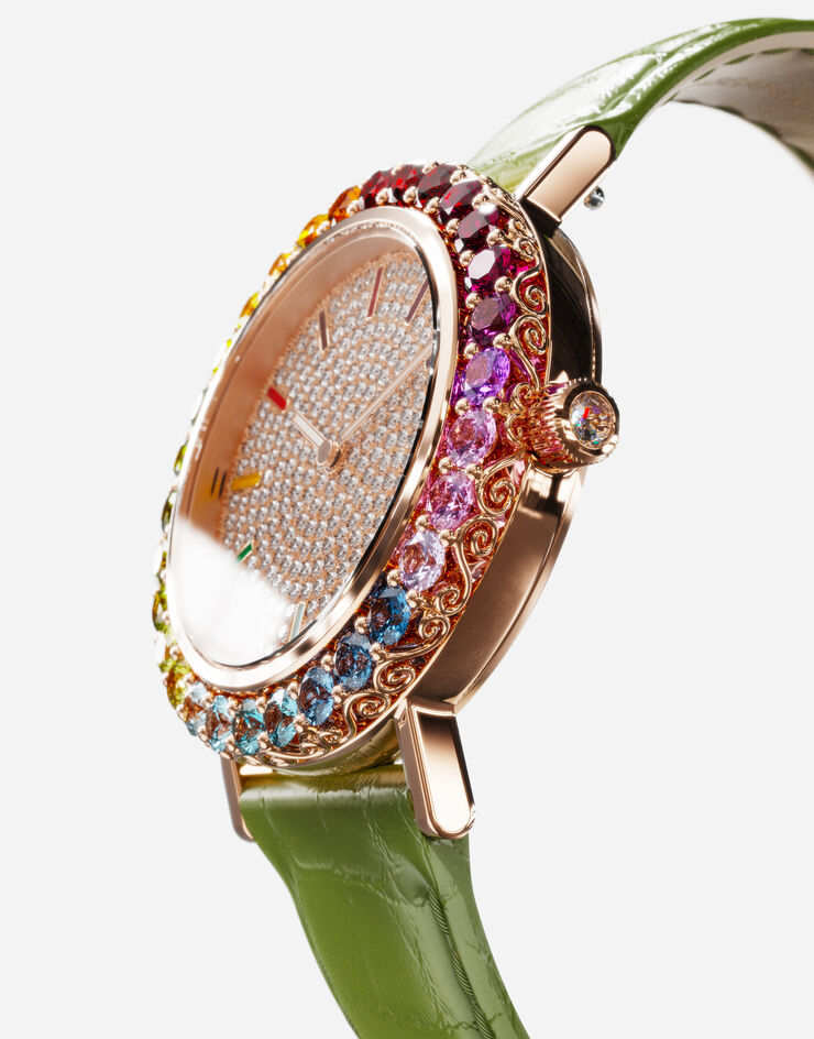 Dolce & Gabbana Iris watch in rose gold with multi-colored fine gems and diamonds Green WWLB2GXA0XA