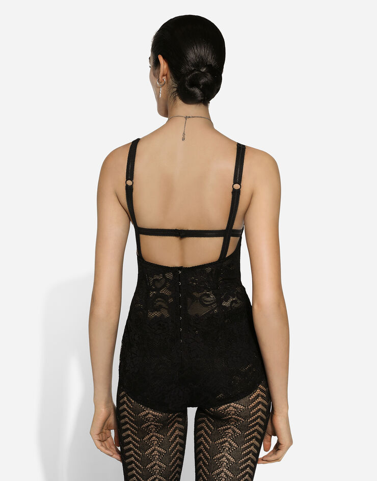 Dolce & Gabbana بودي ساتان ودانتيل كورسيه أسود F7AC8TGDCL9