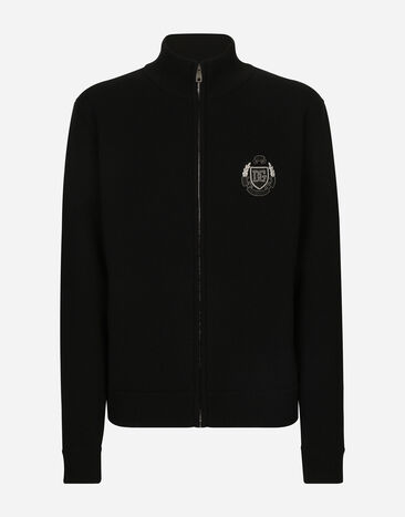 Dolce & Gabbana Wool and cashmere knit zip-up sweatshirt with DG patch Print G9BJATFS785