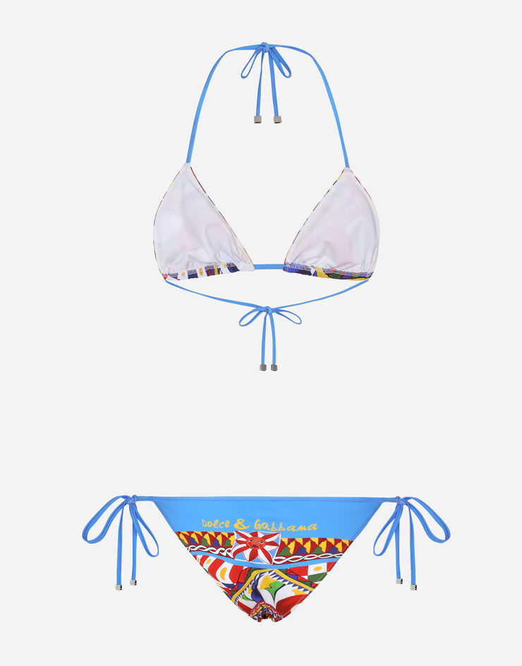 Dolce & Gabbana Carretto-print triangle bikini Mehrfarbig O8A02JONN72