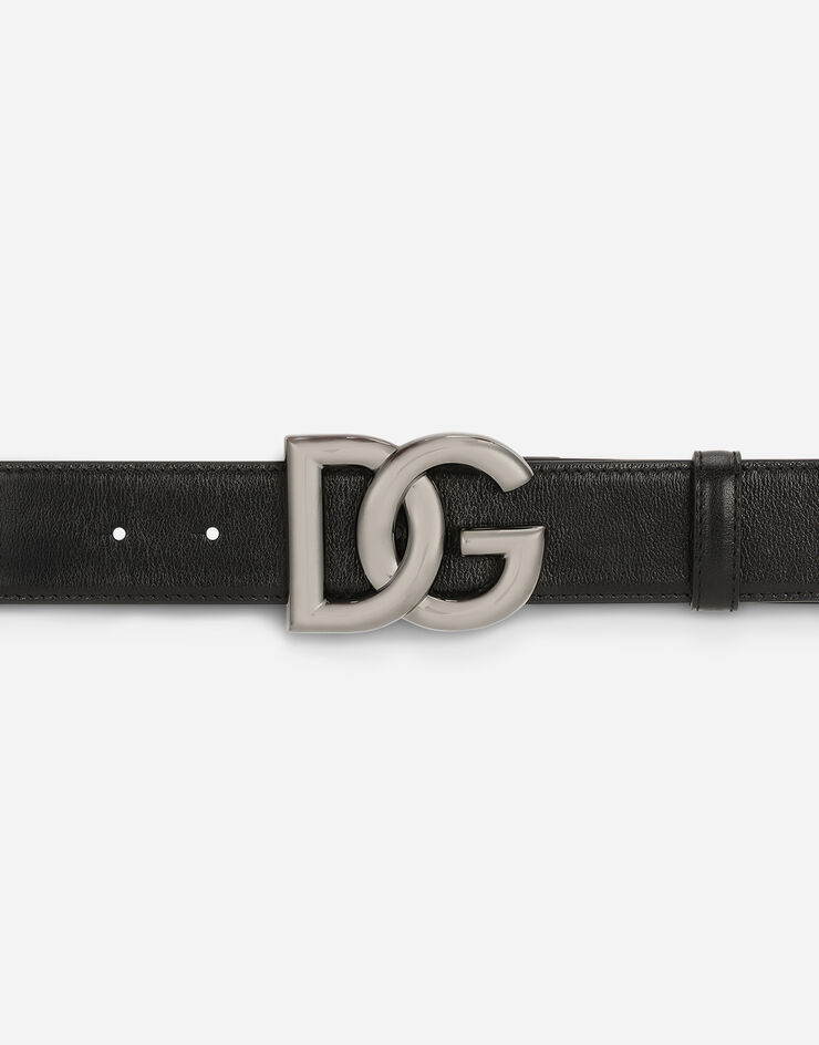 Dolce & Gabbana Calfskin belt with crossover DG buckle logo Black BC4630AO776