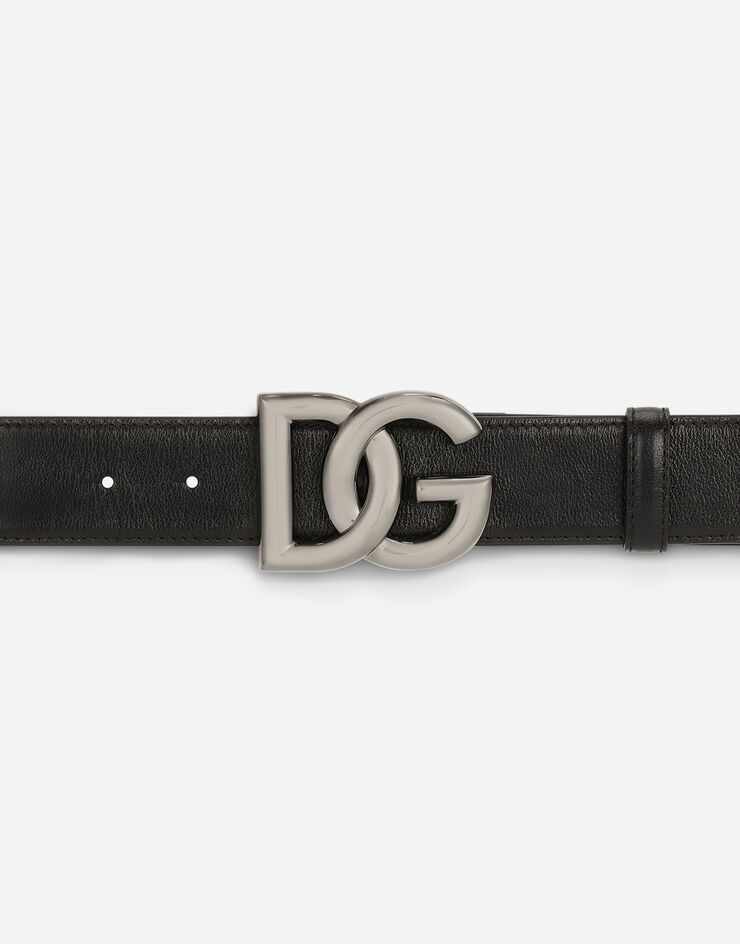 Dolce & Gabbana Ceinture en cuir de veau avec boucle logo DG croisé Noir BC4630AO776