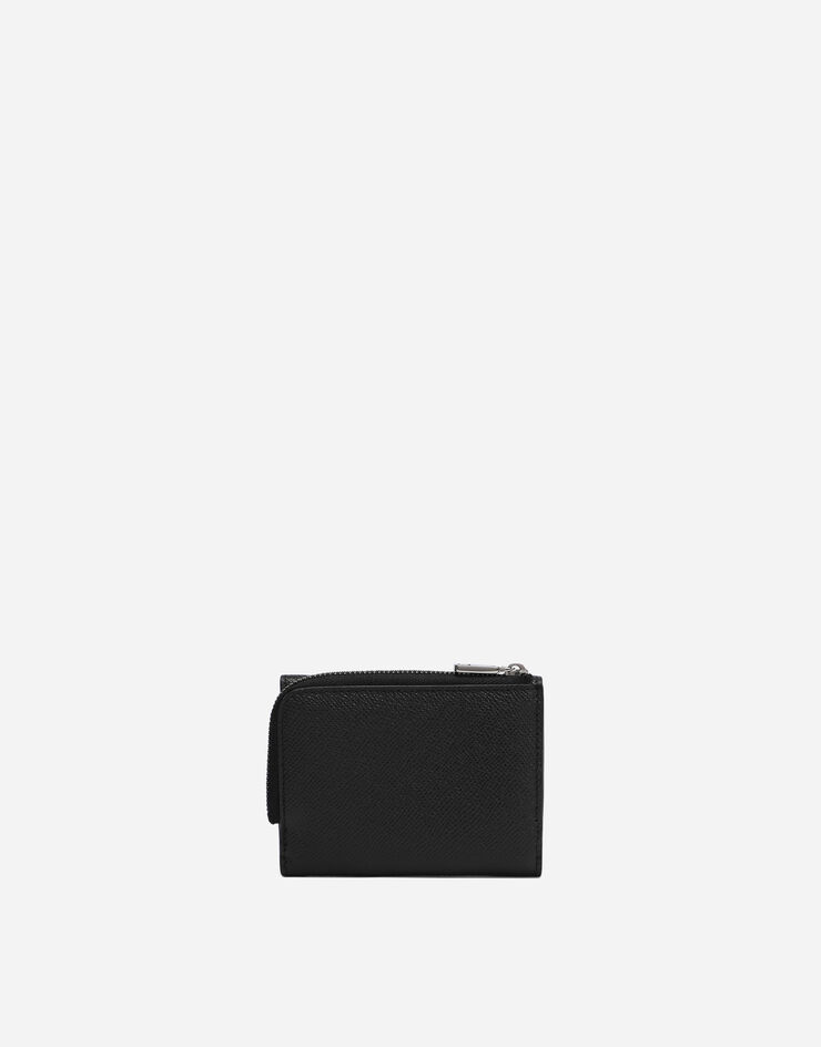 Dolce&Gabbana Cartera con solapa en piel de becerro con placa con logotipo Negro BP3271AG219