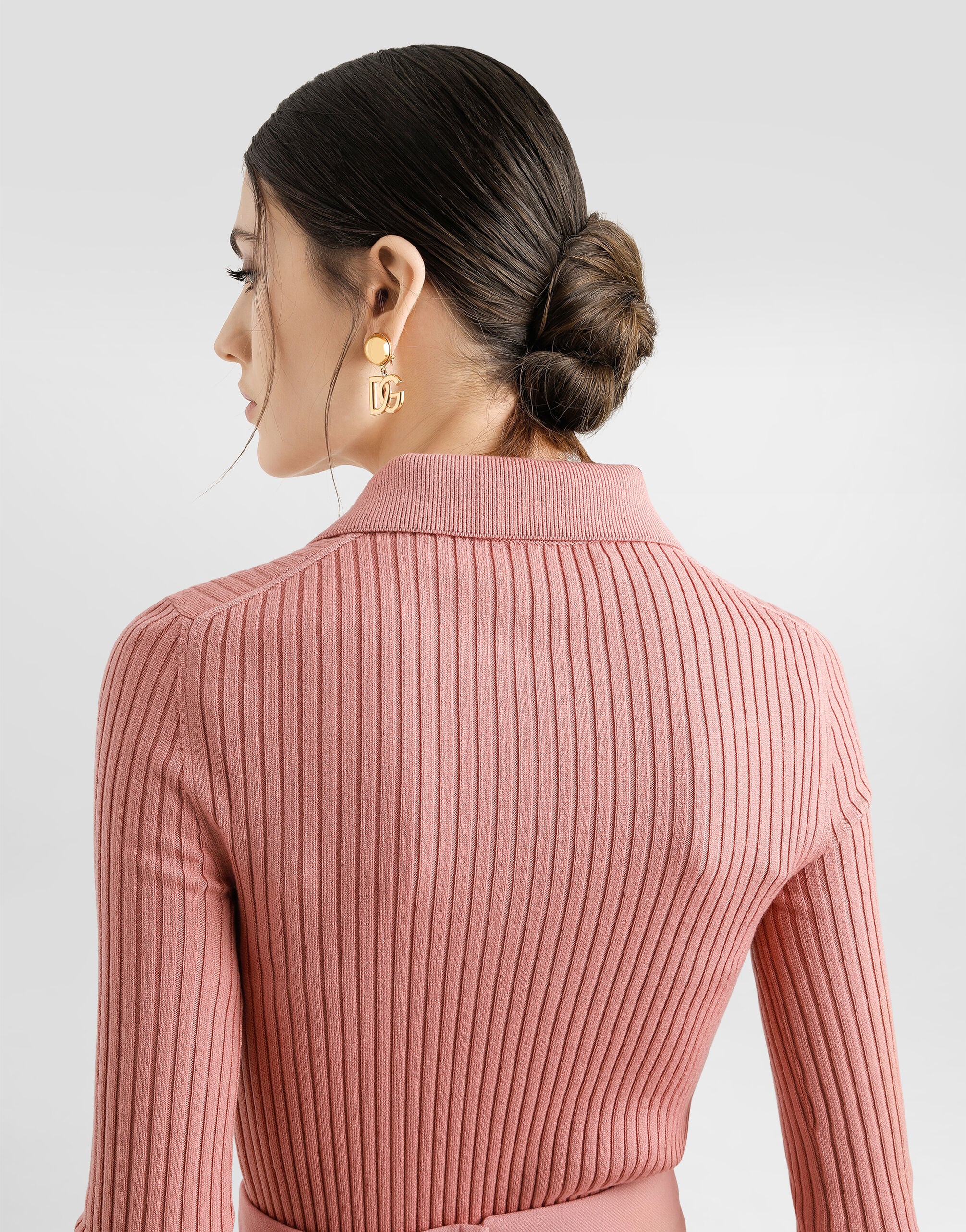Ribbed wool polo-style sweater in Pink for Women | Dolce&Gabbana® US
