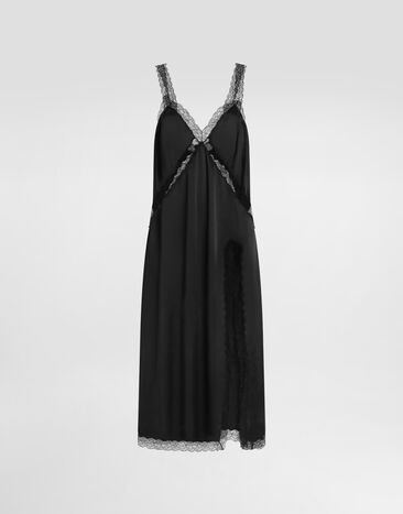 Dolce & Gabbana فستان سليب من ساتان حرير Black F632HTFU1AU