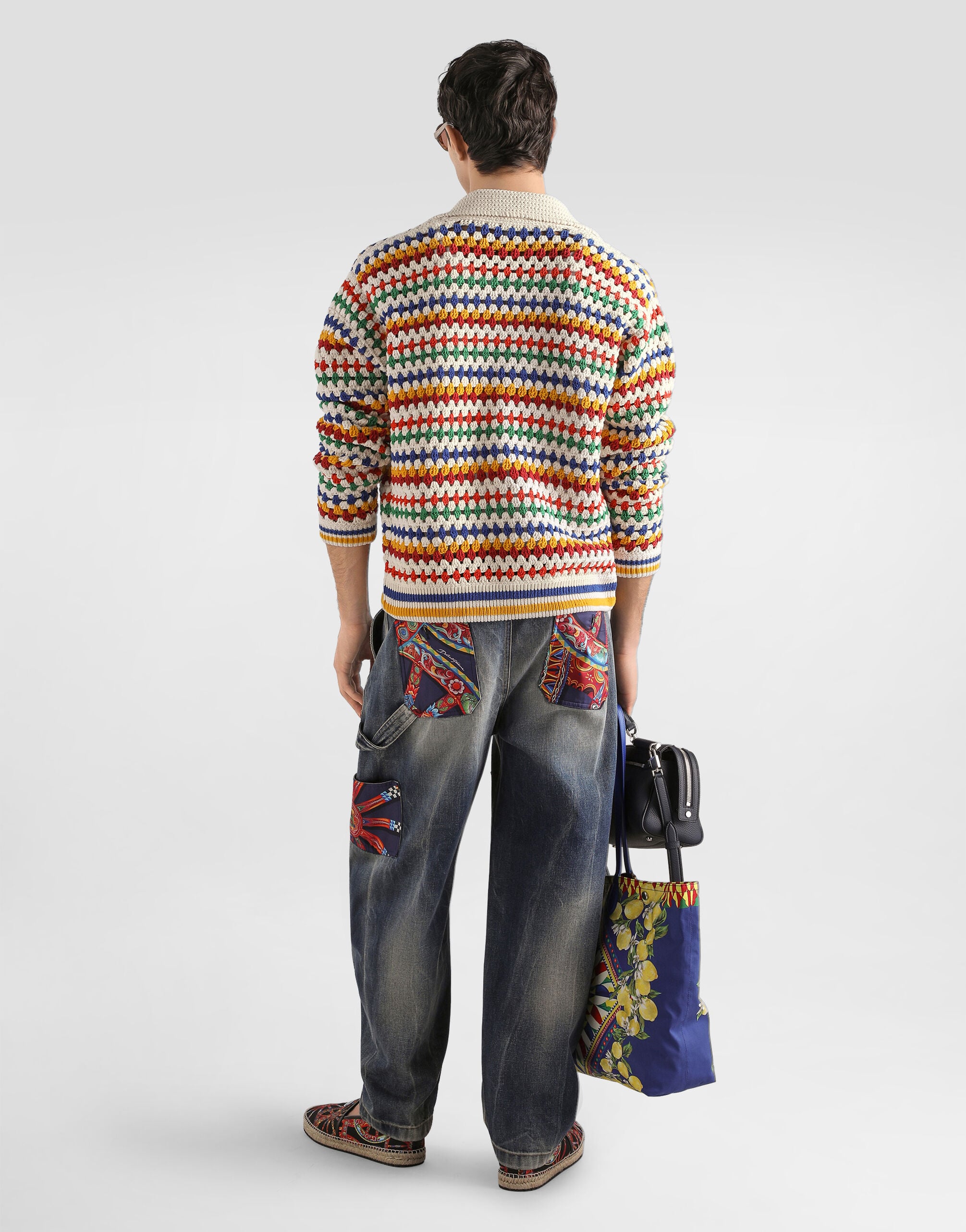 Multicolorのメンズ Cotton denim trousers with carretto-print