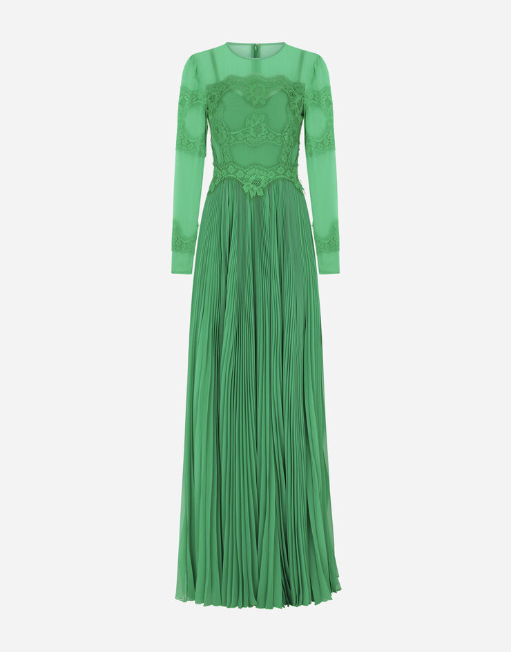 Dolce & Gabbana Langes Kleid mit Details aus Spitze Grün F6ZL4TFUSMU