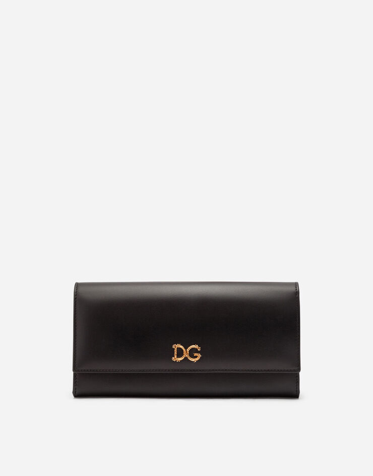 Dolce & Gabbana Calfskin continental wallet with baroque DG SCHWARZ BI0087AX121