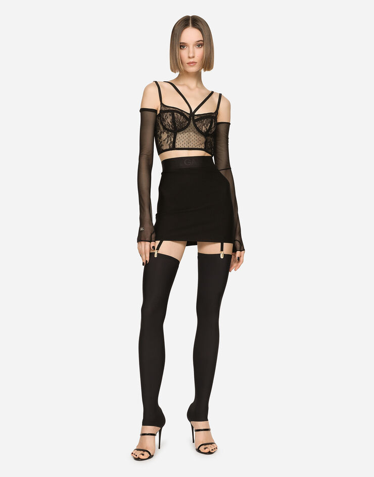 Dolce & Gabbana Jersey miniskirt with branded elastic Black F4CH0TFUGO7