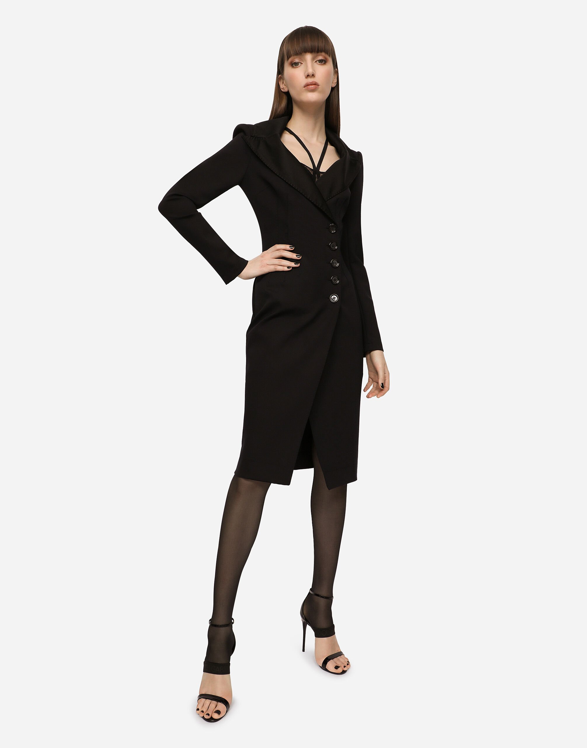 【送料&関税込】Dolce & Gabbana Technical Jersey Dress Jersey calf-length dress with tulle sleeves in Black for