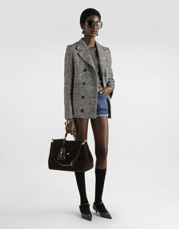 Dolce & Gabbana Short double-breasted coat in dotted wool blend Multicolor F0W3OTFMZAK