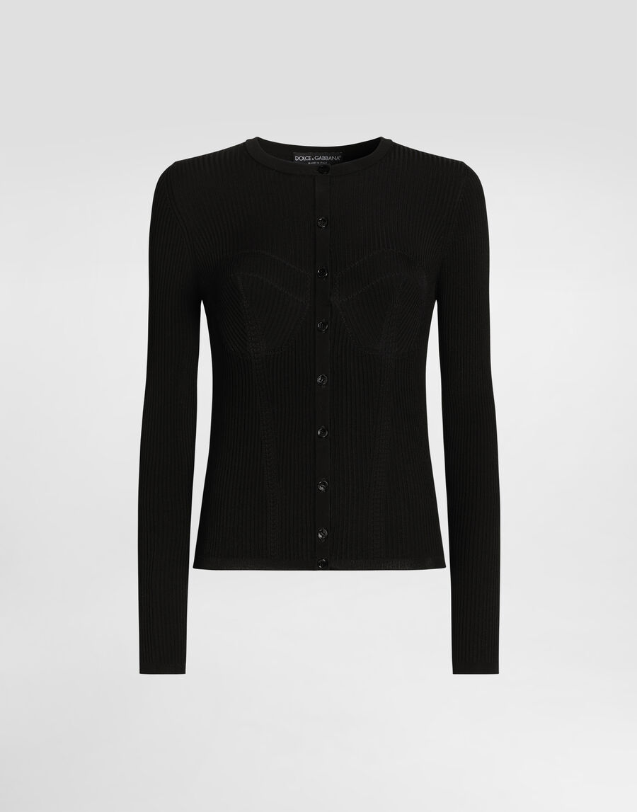 Ribbed viscose knit cardigan